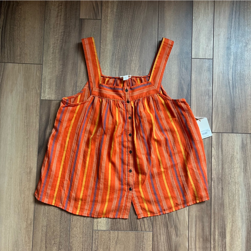 a.n.a NWT Button Front Tank Blouse in Orange and Yellow Stripes Size Large
